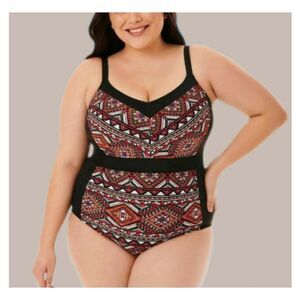 Plus Size Slimming Tribal V-neck swimsuit